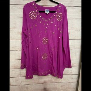 Pre-Owned DG2 by Diane Gilman Studded & Metallic Thread Pullover Tunic 1X